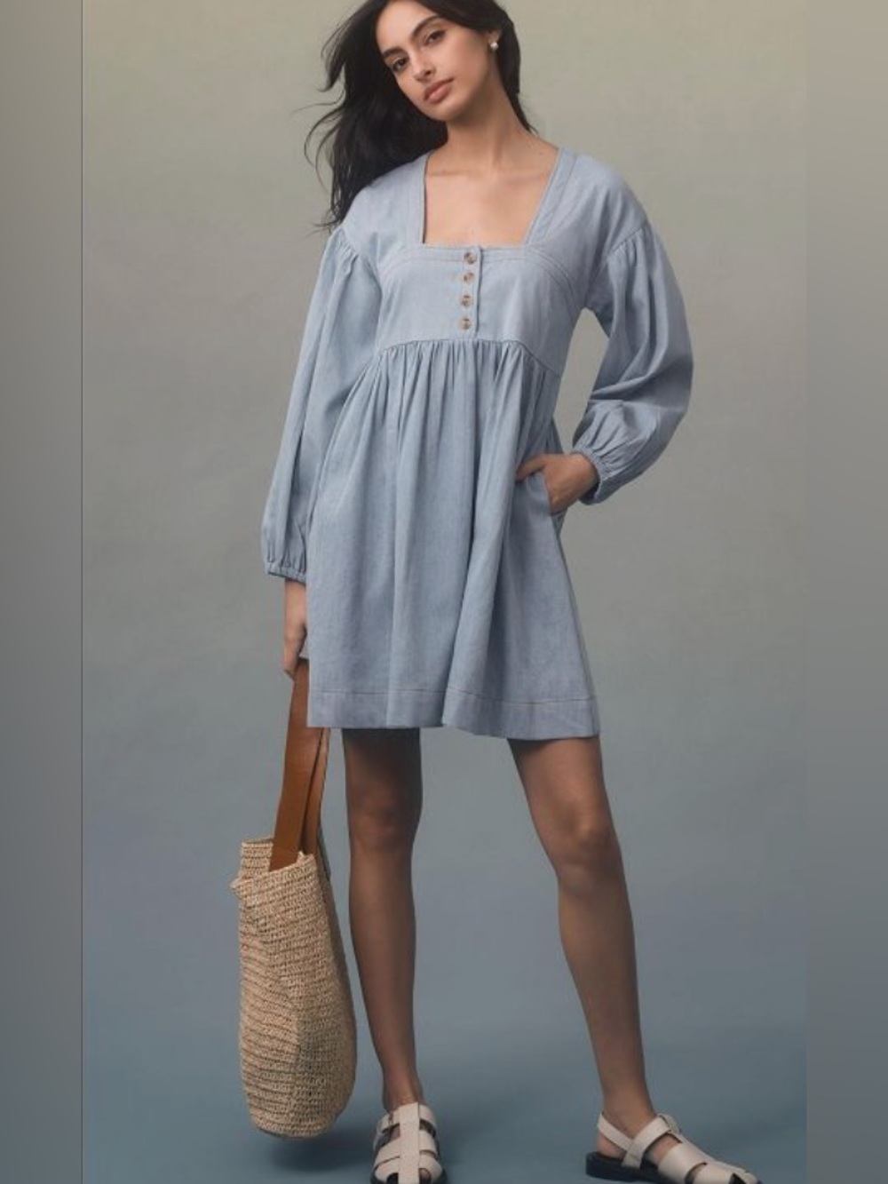 Anthropologie 100% Cotton Blue Mini Babydoll Dress‎